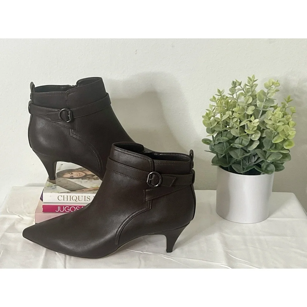 Circus By Sam Edelman Womens Kingston Brown Leather Ankle Pointy Booties Shoes 8